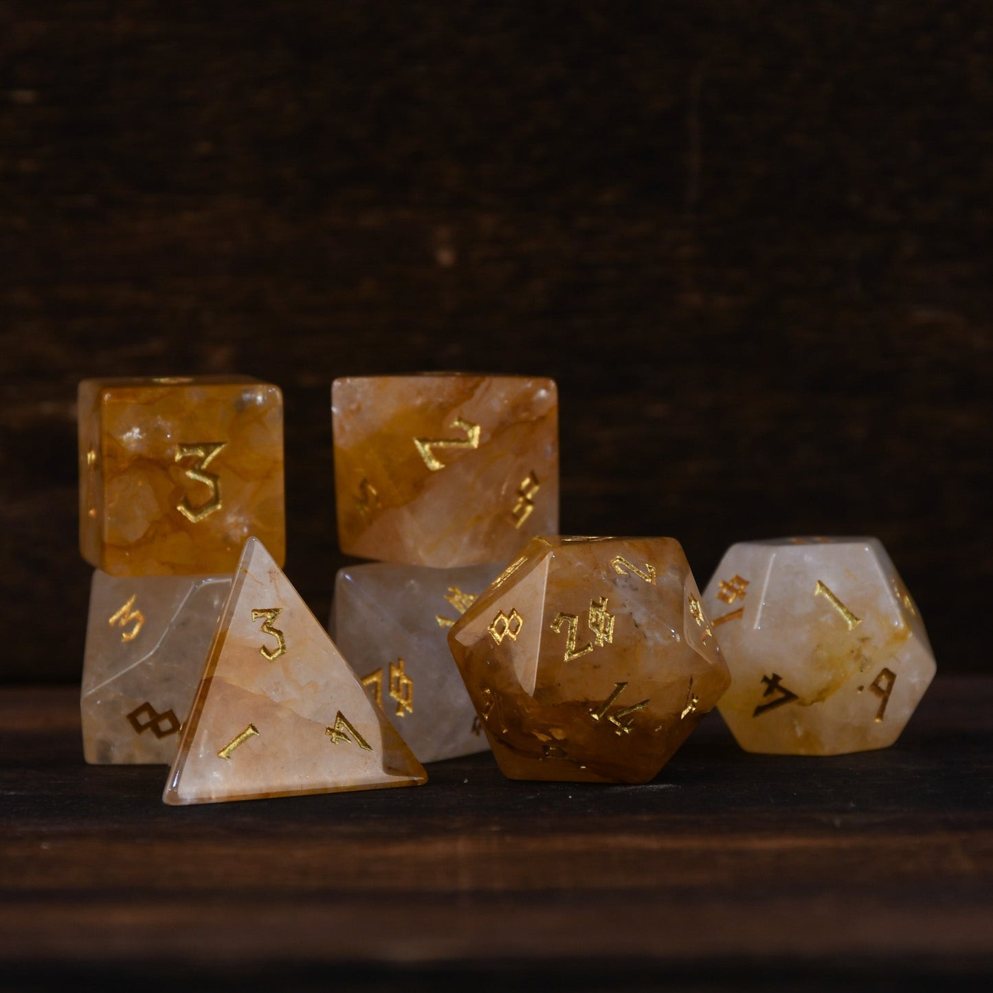 Citrine (Gold) Stone Dice Set Misty Mountain Gaming