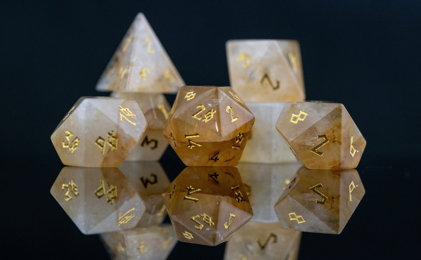 Citrine (Gold) Stone Dice Set Misty Mountain Gaming