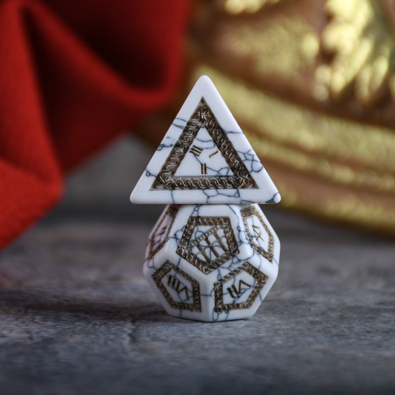 Roman White Howlite Stone Dice Set - Dice Around the World Collection Misty Mountain Gaming