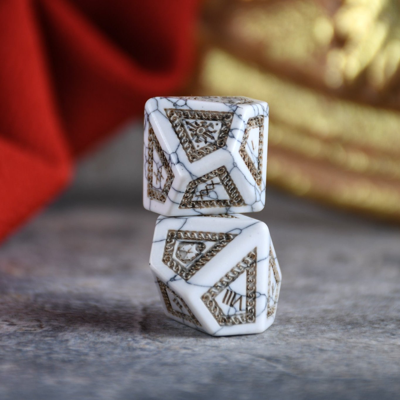 Roman White Howlite Stone Dice Set - Dice Around the World Collection Misty Mountain Gaming