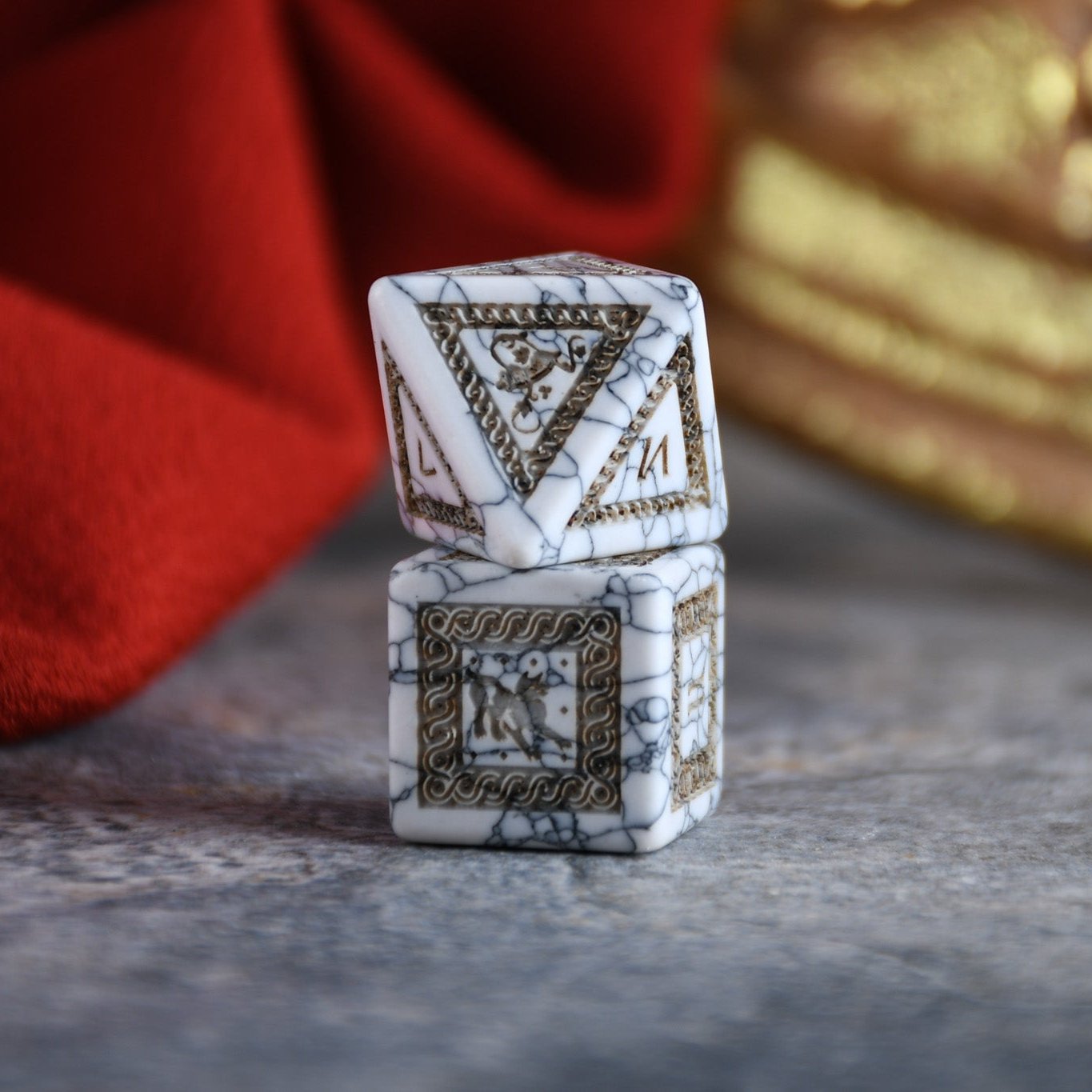 Roman White Howlite Stone Dice Set - Dice Around the World Collection Misty Mountain Gaming