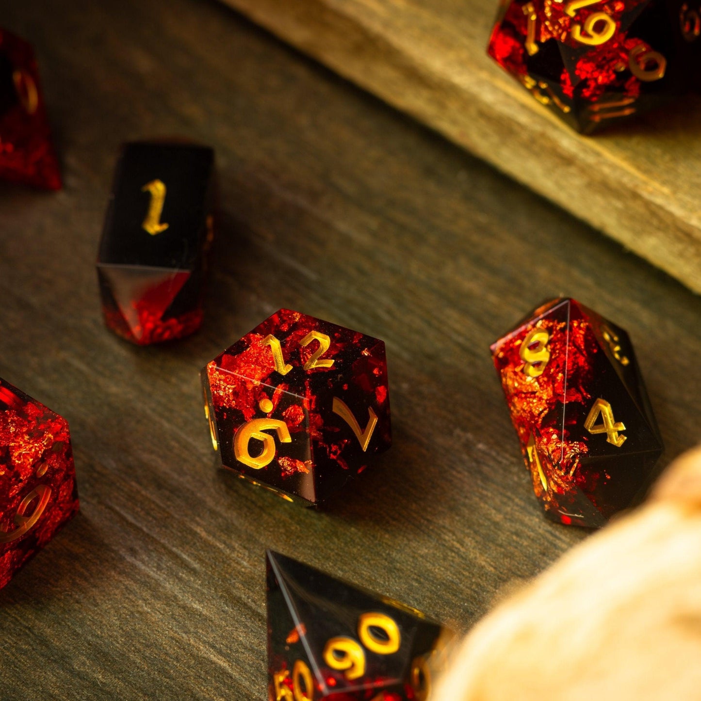 Dark Blood Handmade Resin DND Dice Set Runic Dice
