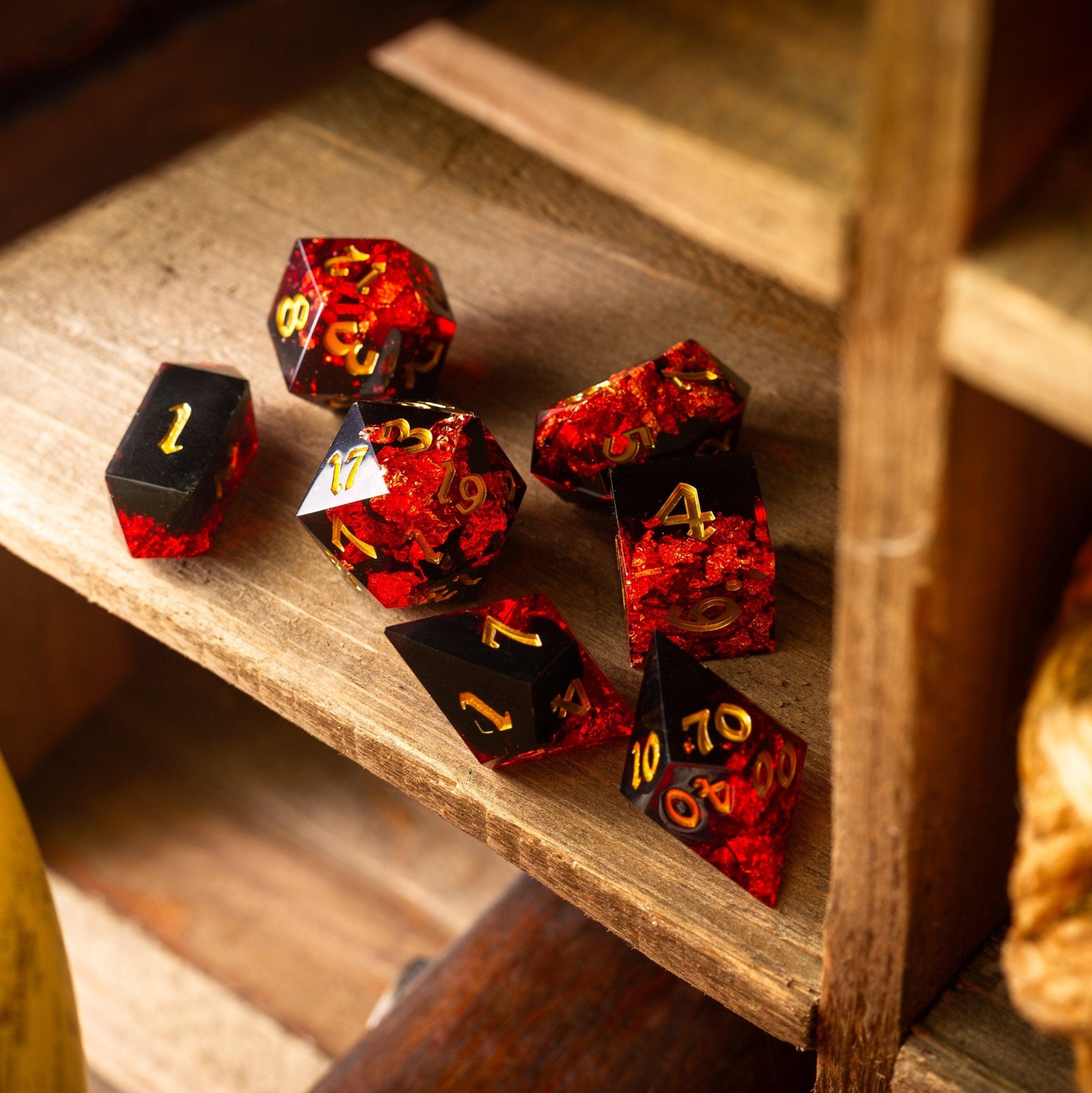 Dark Blood Handmade Resin DND Dice Set Runic Dice