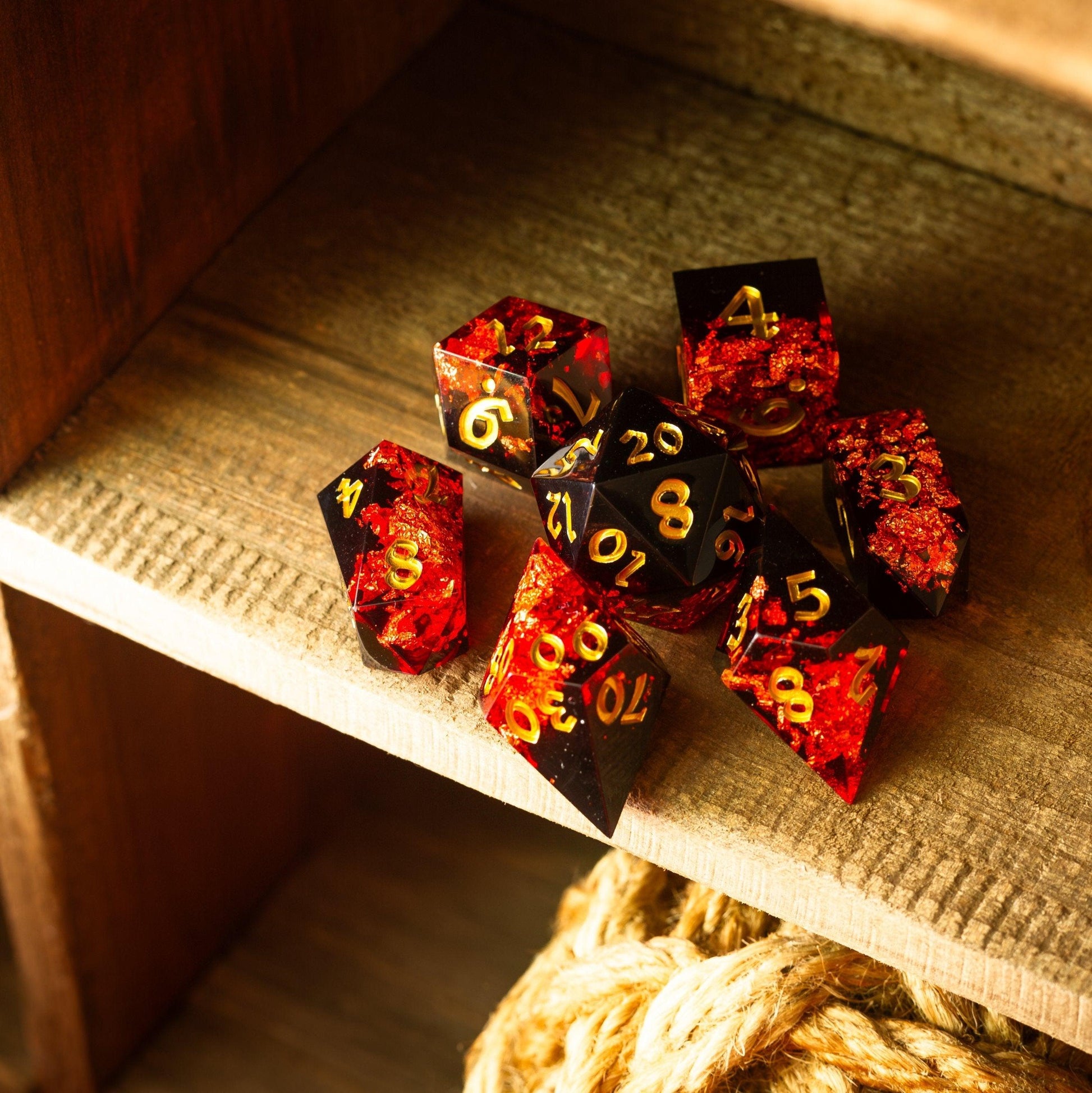 Dark Blood Handmade Resin DND Dice Set Runic Dice