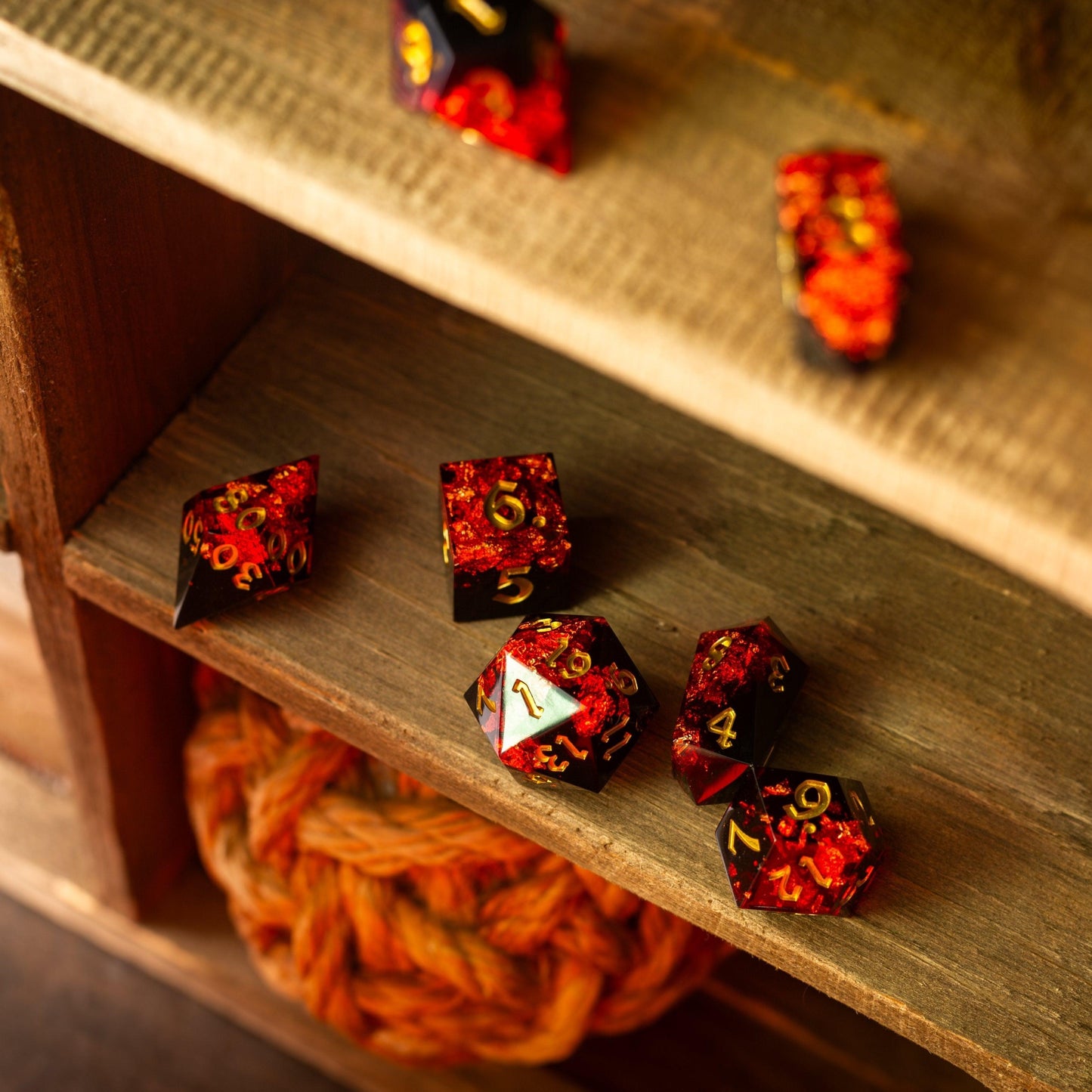 Dark Blood Handmade Resin DND Dice Set Runic Dice