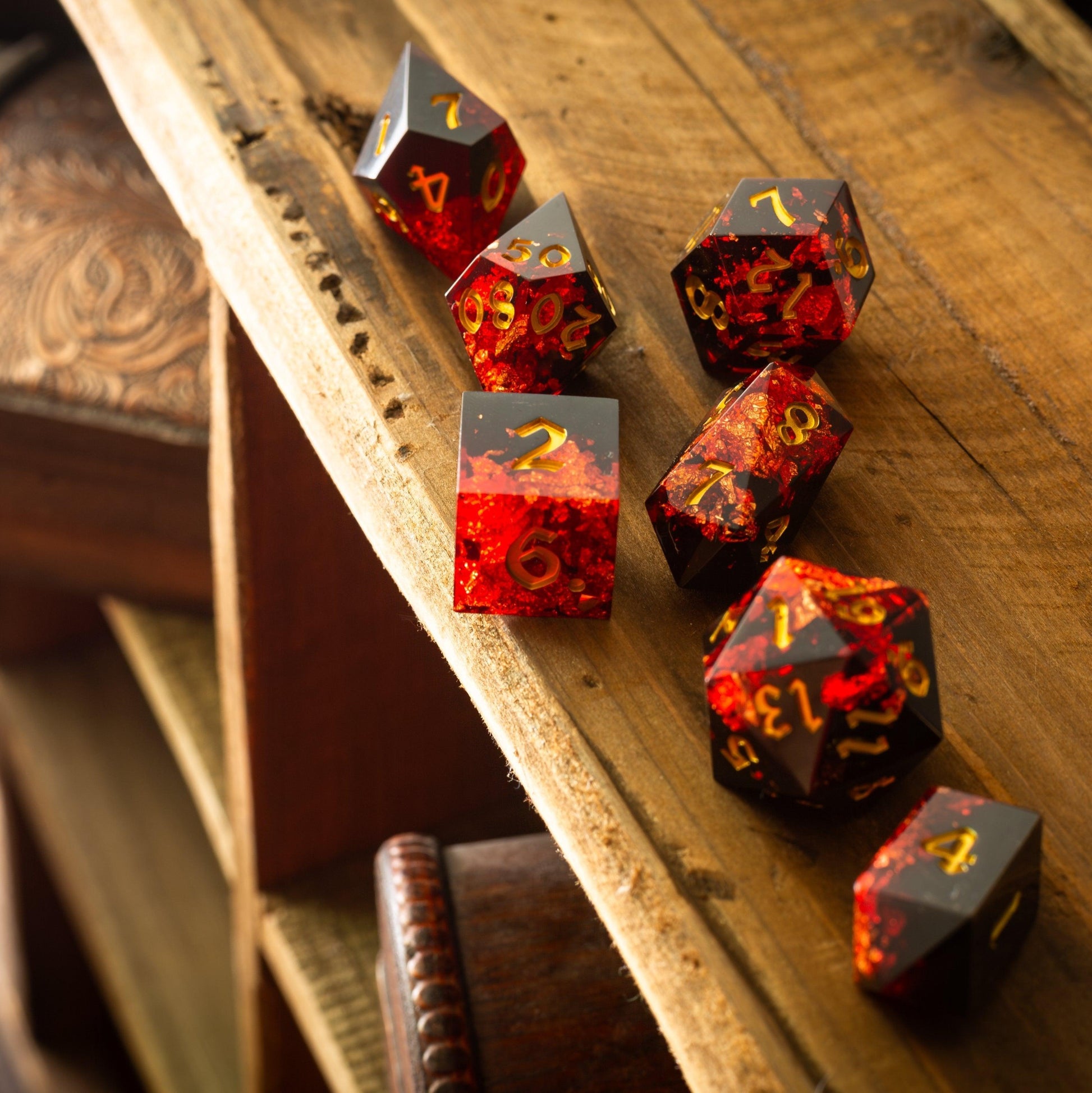 Dark Blood Handmade Resin DND Dice Set Runic Dice