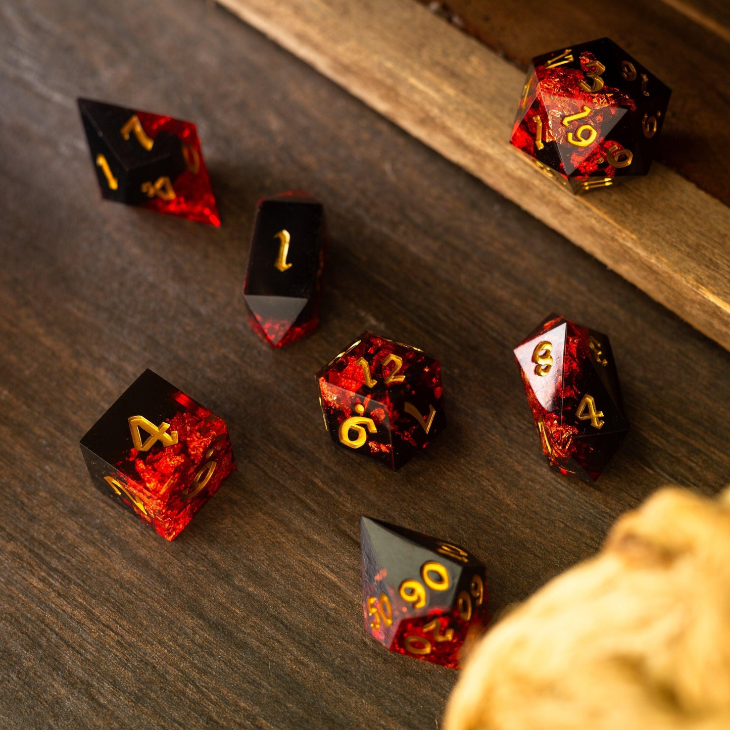 Dark Blood Handmade Resin DND Dice Set Runic Dice