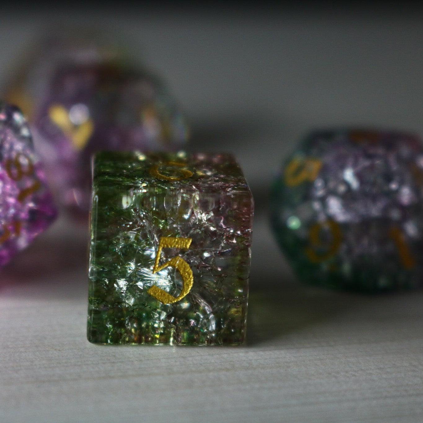 Dark Nox Forge Fire Glass DND Dice Set Runic Dice