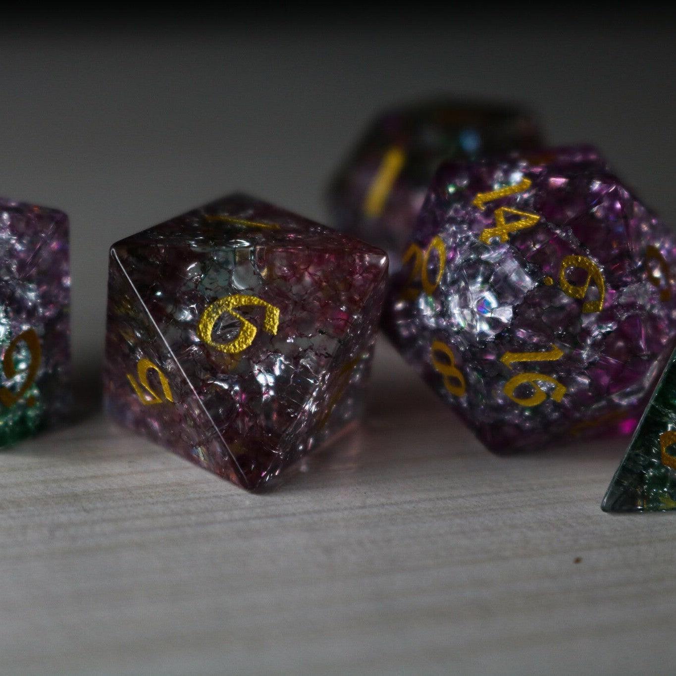 Dark Nox Forge Fire Glass DND Dice Set Runic Dice