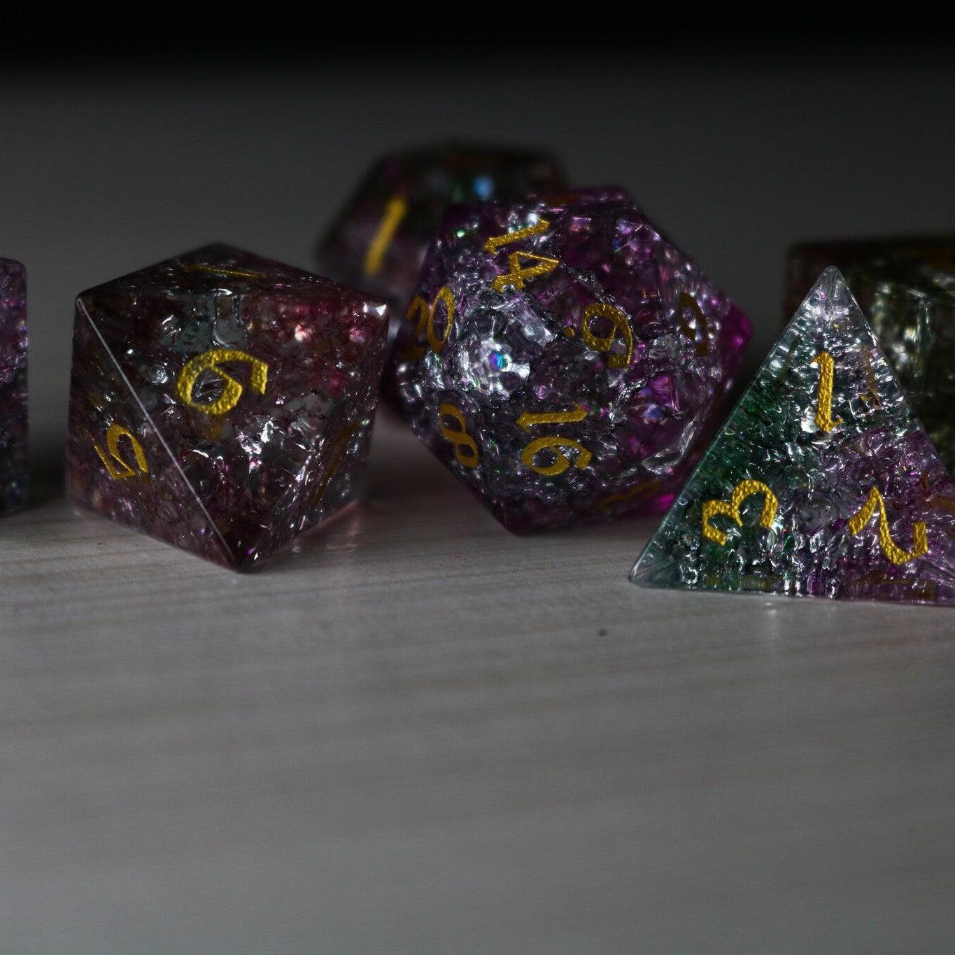 Dark Nox Forge Fire Glass DND Dice Set Runic Dice