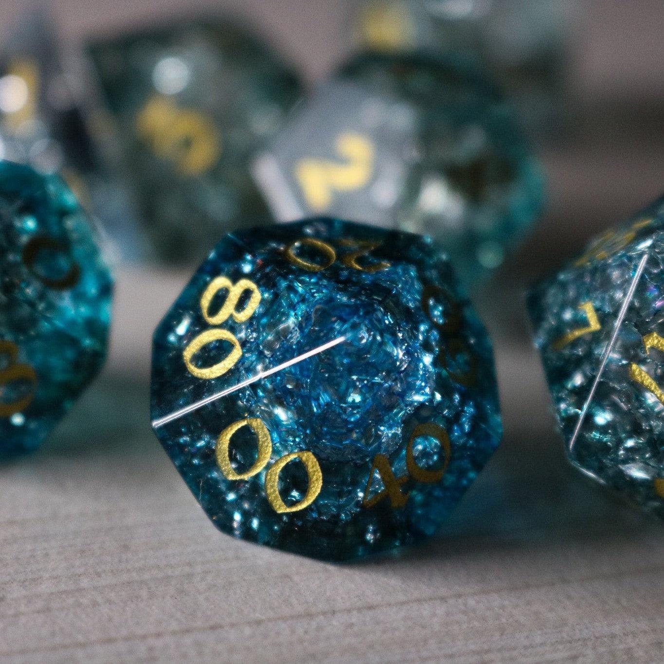Dark Waters Forge Fire Glass Blue DND Dice Set Runic Dice