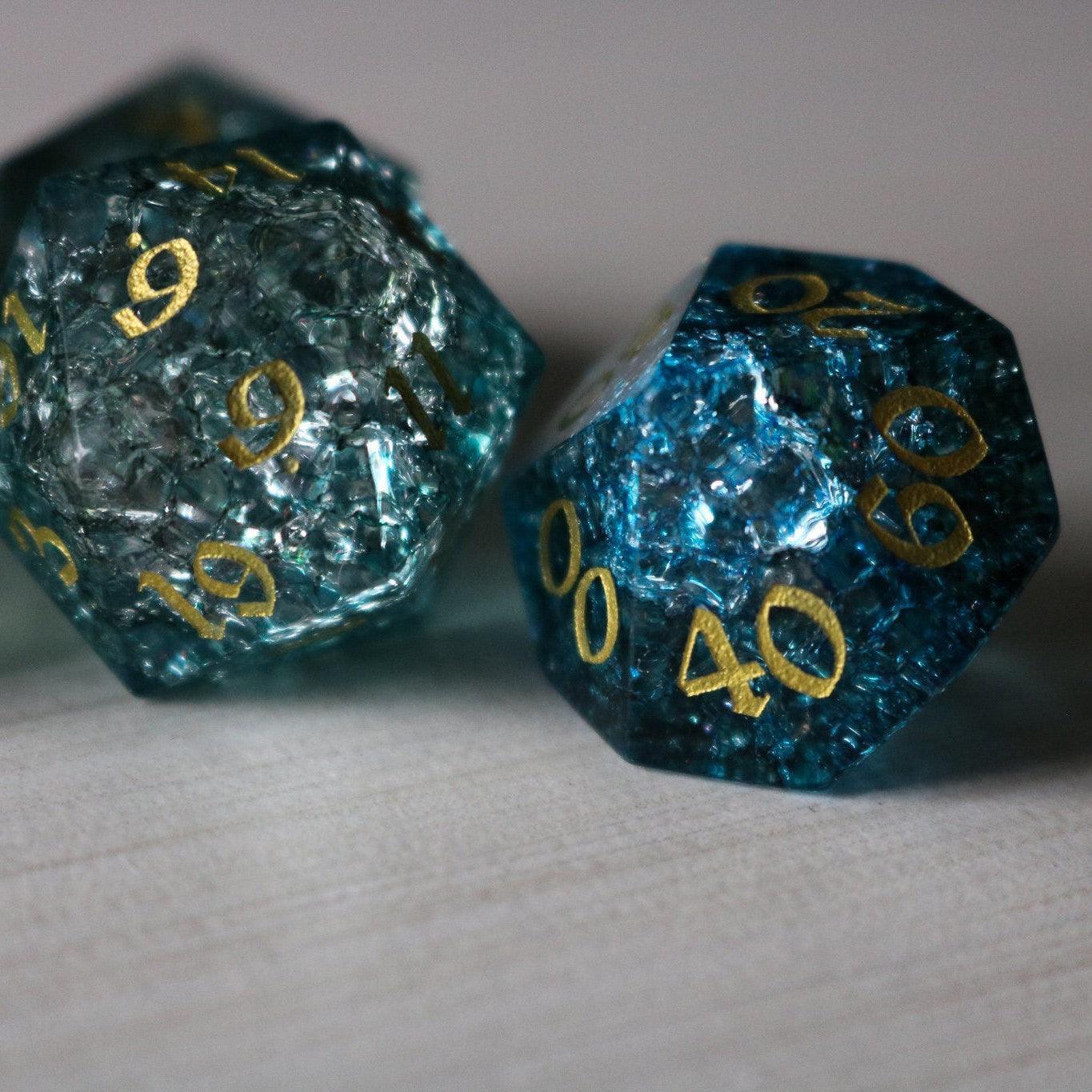 Dark Waters Forge Fire Glass Blue DND Dice Set Runic Dice