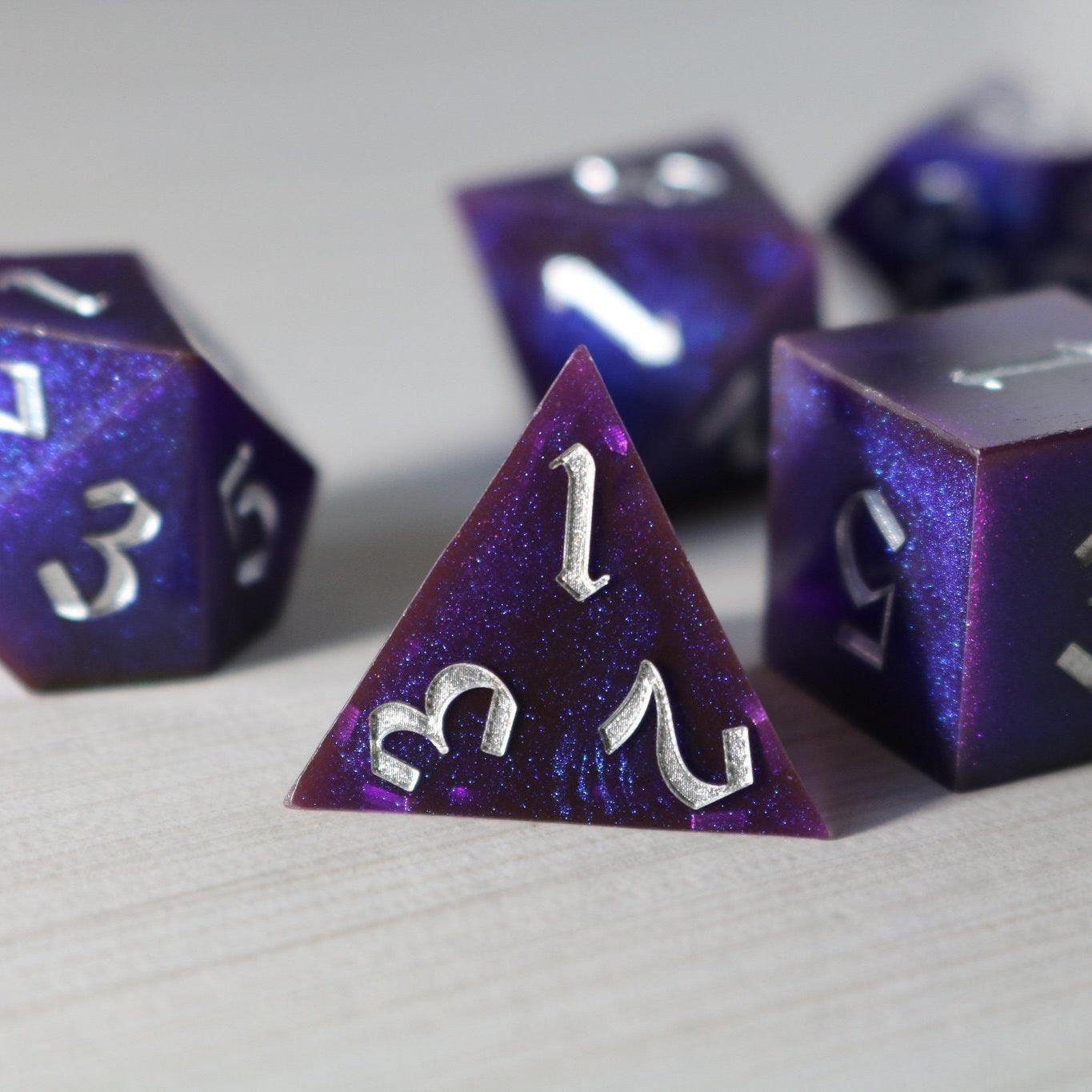 Deep Space Handmade Sharp Edge Resin DND Dice Set Runic Dice