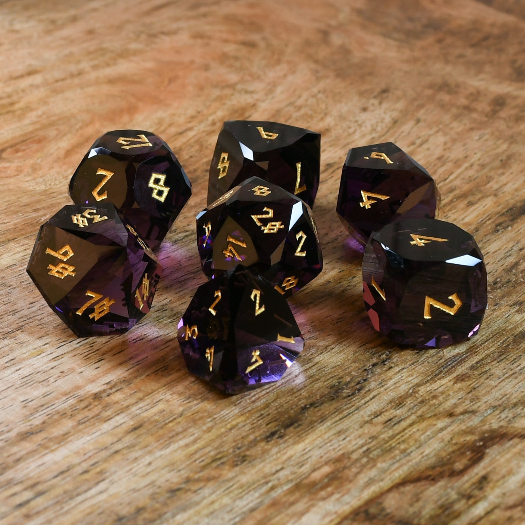 Deep Plum Multifaceted Glass Dice Set Misty Mountain Gaming