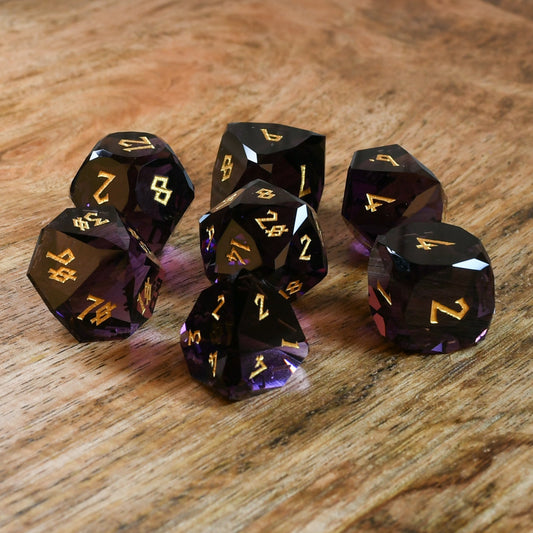 Deep Plum Multifaceted Glass Dice Set Misty Mountain Gaming