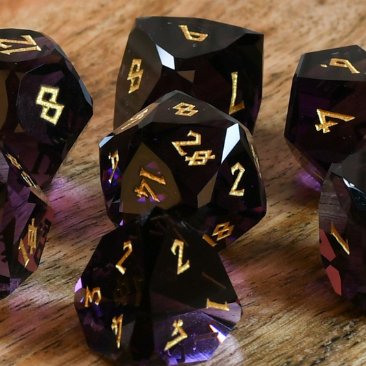 Deep Plum Multifaceted Glass Dice Set Misty Mountain Gaming