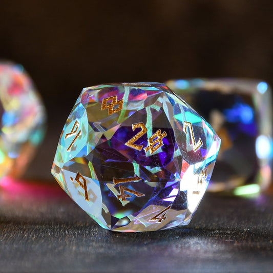 Diamond Prism Multifaceted Glass Dice Set Misty Mountain Gaming