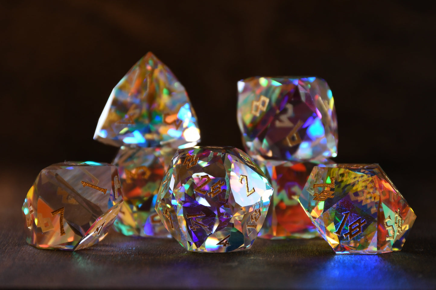 Diamond Prism Multifaceted Glass Dice Set Misty Mountain Gaming