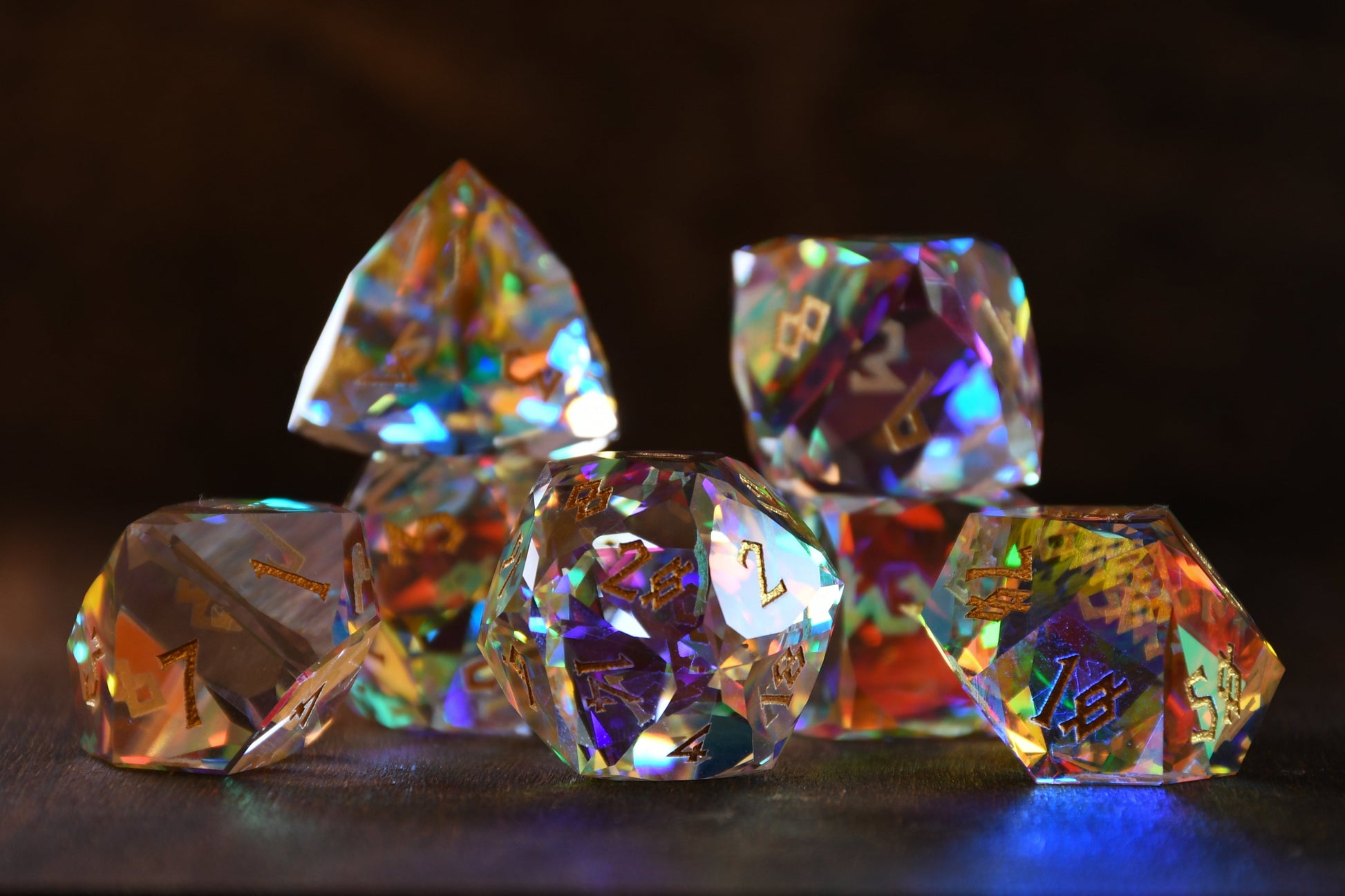 Diamond Prism Multifaceted Glass Dice Set Misty Mountain Gaming