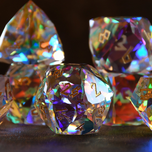 Diamond Prism Multifaceted Glass Dice Set Misty Mountain Gaming