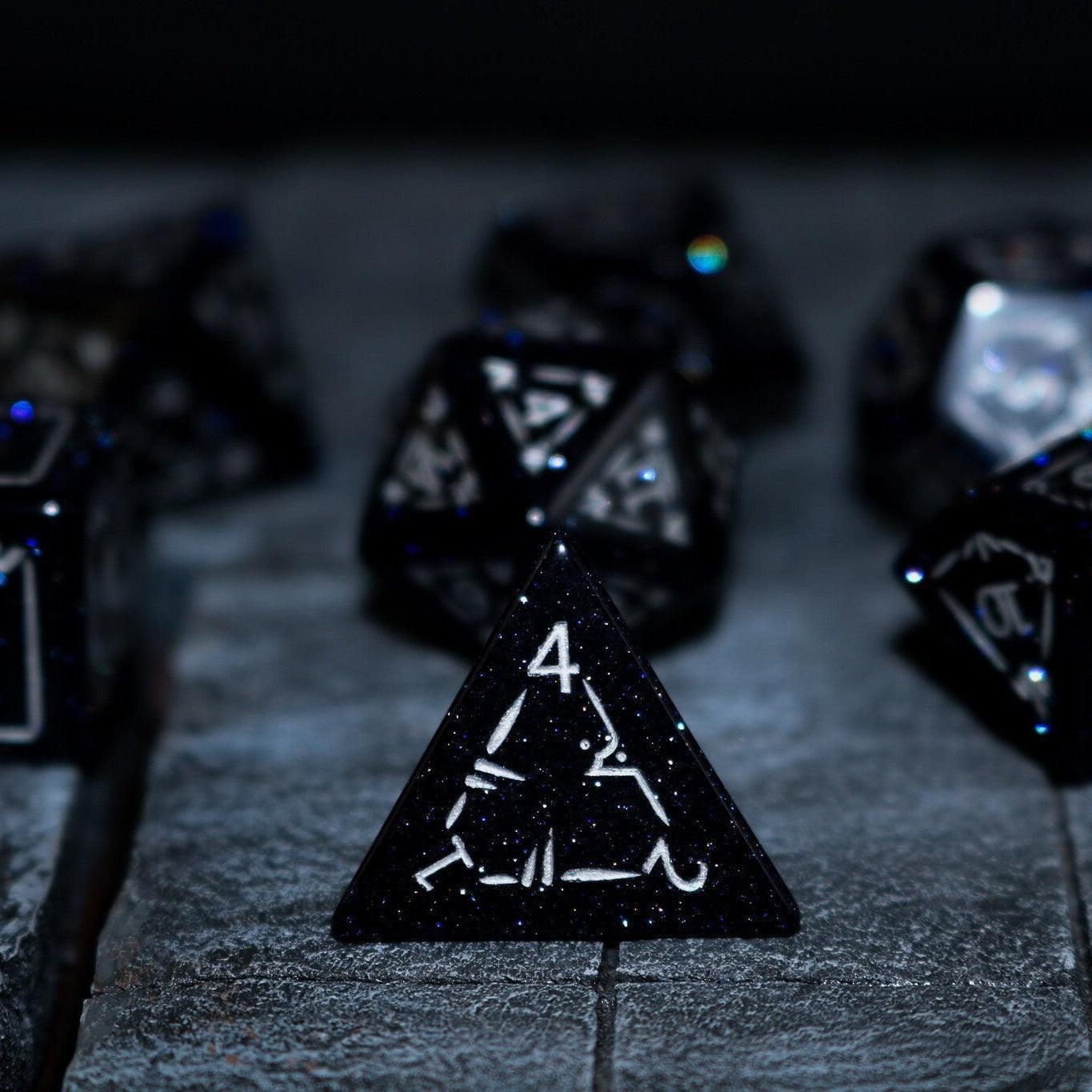 Dragon Shield Blue Sandstone (Silver Font) Gemstone DND Dice Set Runic Dice