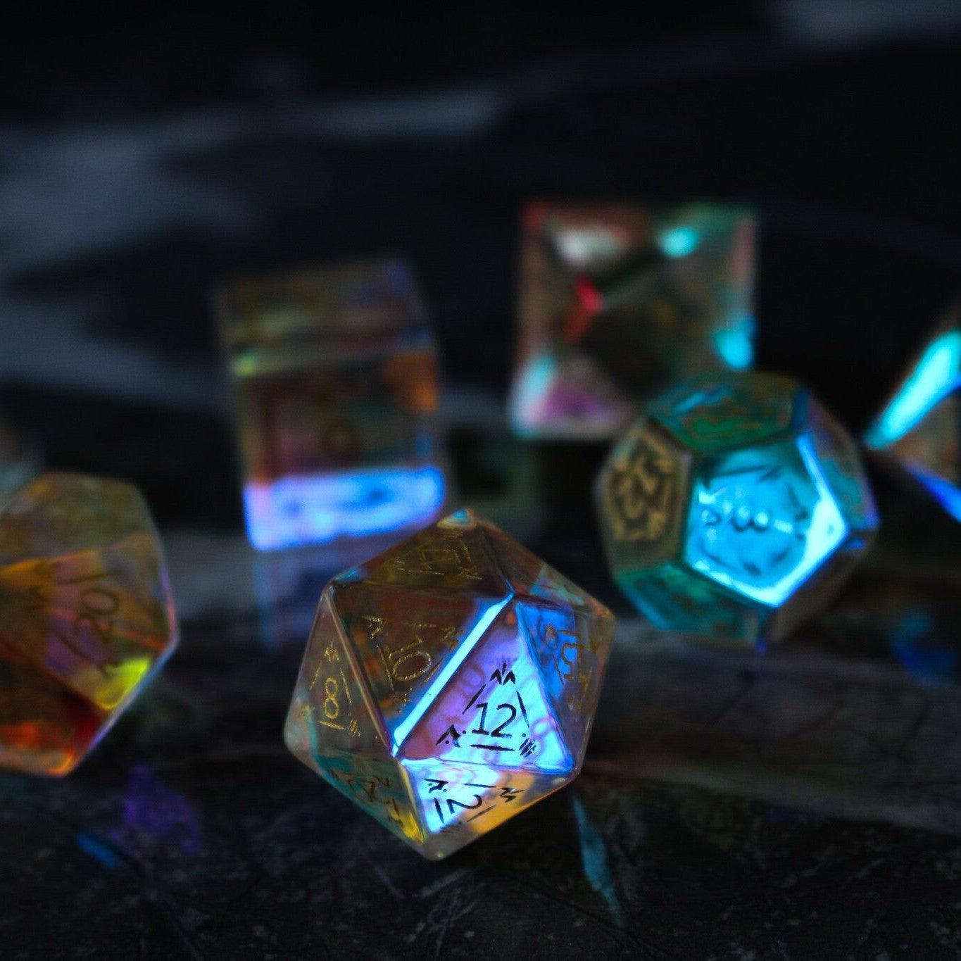 Dragon Shield Gemstone Dichroic Glass DND Dice Set Runic Dice