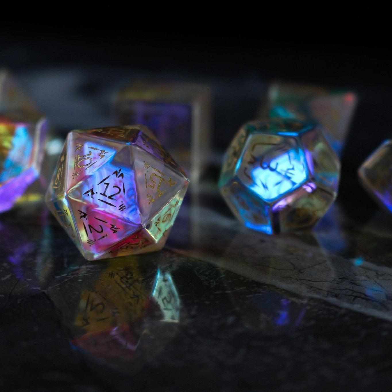 Dragon Shield Gemstone Dichroic Glass DND Dice Set Runic Dice