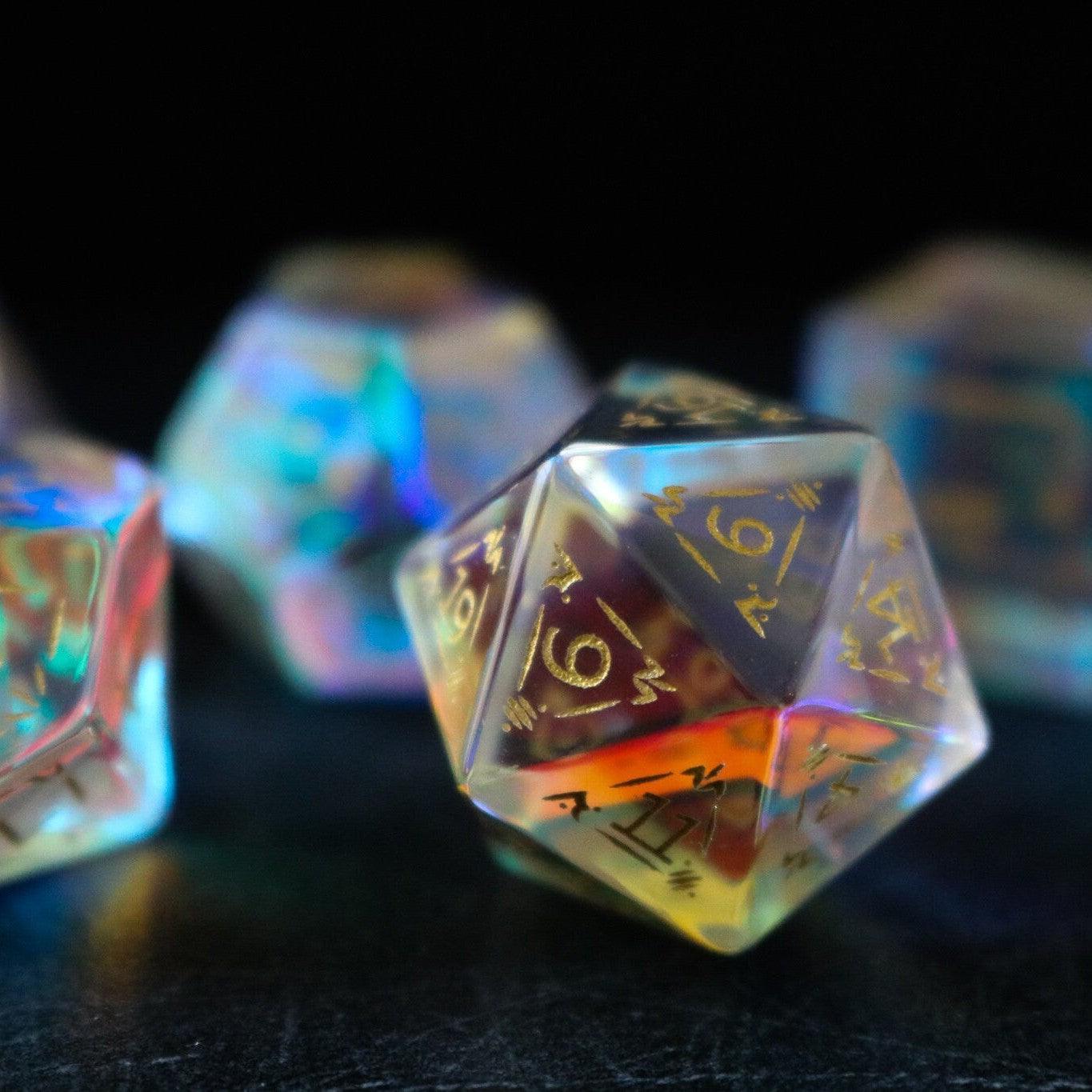 Dragon Shield Gemstone Dichroic Glass DND Dice Set Runic Dice