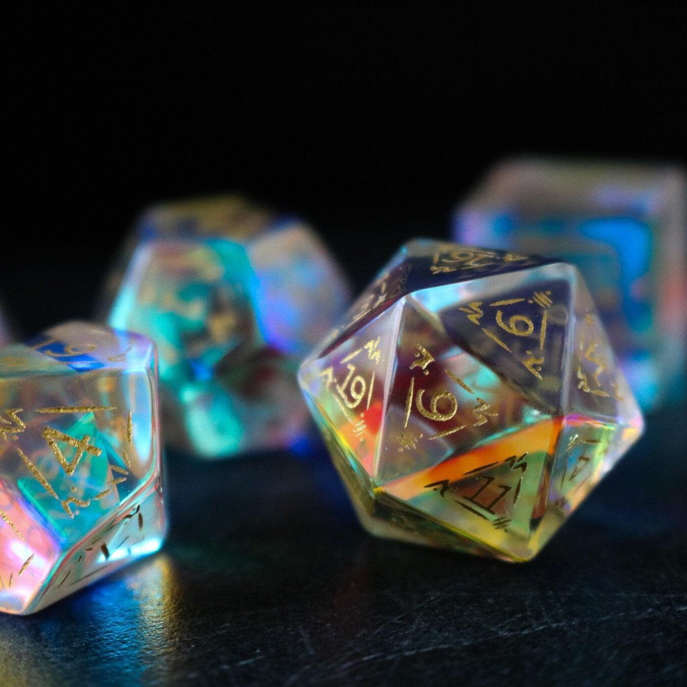 Dragon Shield Gemstone Dichroic Glass DND Dice Set Runic Dice