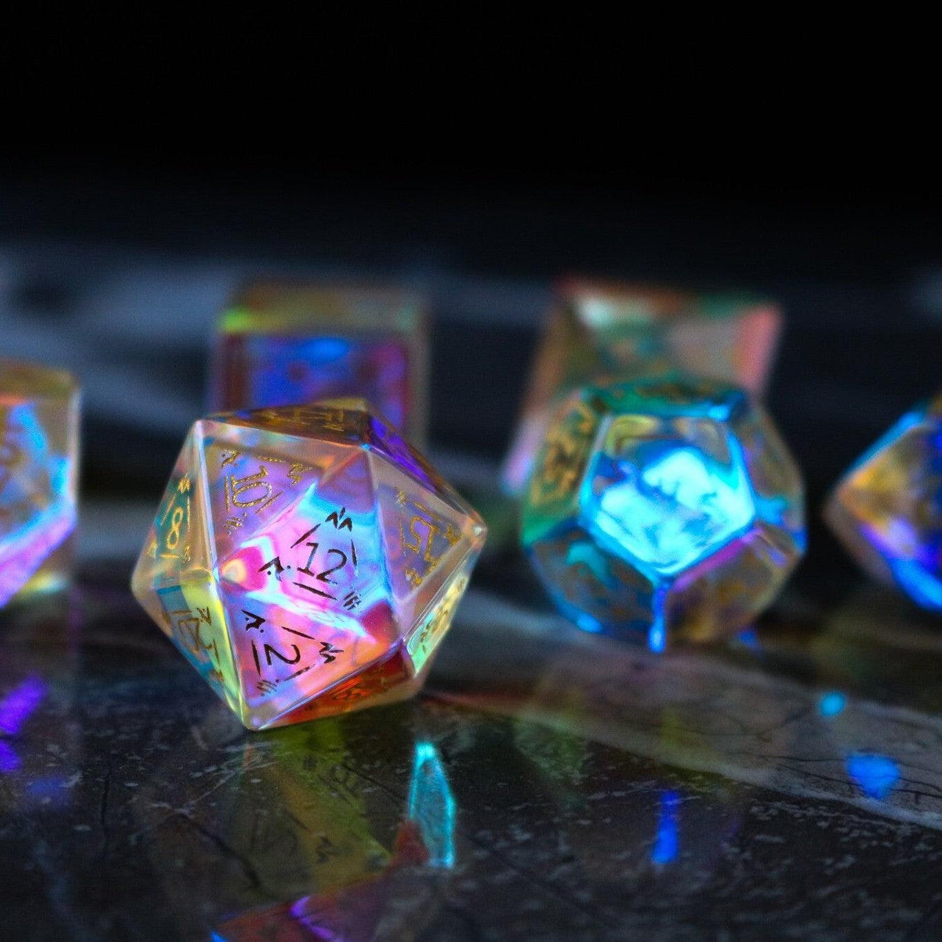 Dragon Shield Gemstone Dichroic Glass DND Dice Set Runic Dice