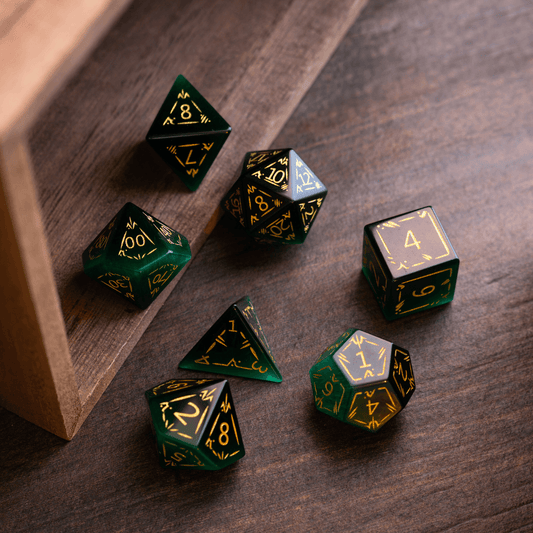 Dragon Shield Green Cats Eye Stone Gemstone DND Dice Set Runic Dice