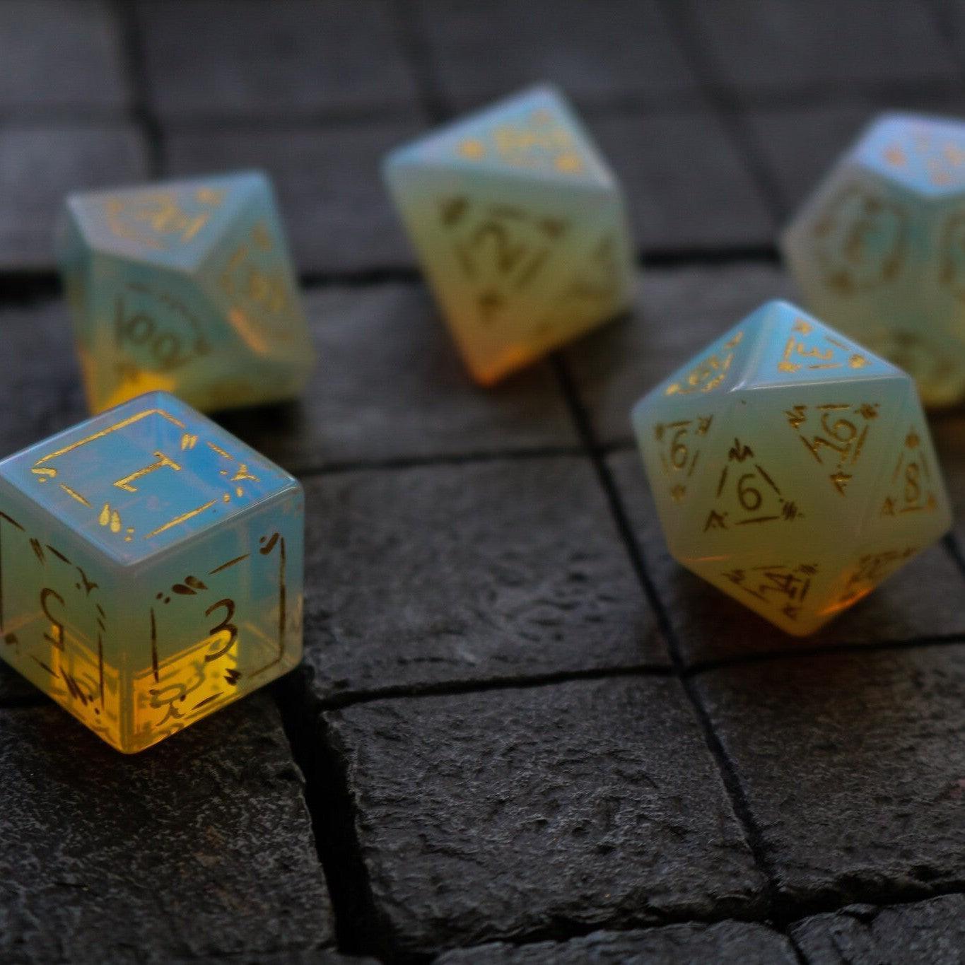 Dragon Shield Opalite Gemstone DND Dice Set Runic Dice