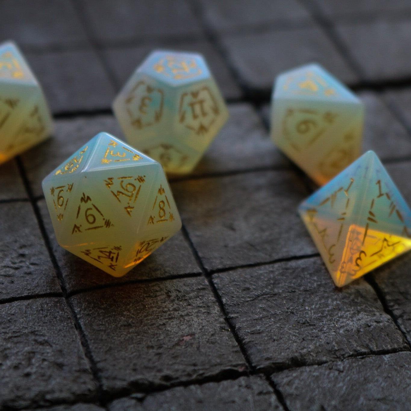 Dragon Shield Opalite Gemstone DND Dice Set Runic Dice