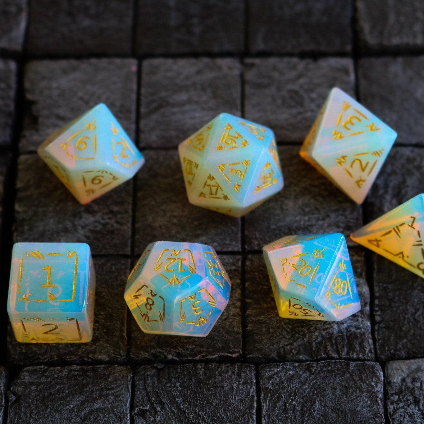 Dragon Shield Opalite Gemstone DND Dice Set Runic Dice