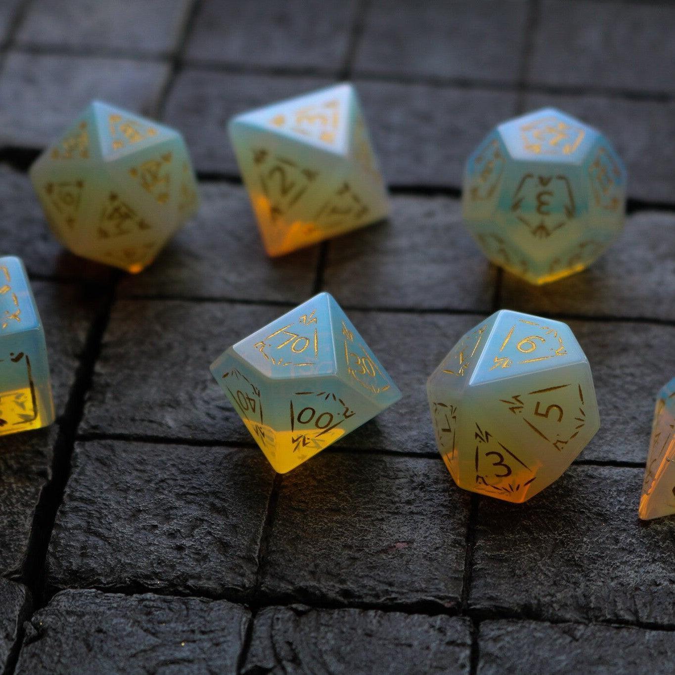 Dragon Shield Opalite Gemstone DND Dice Set Runic Dice