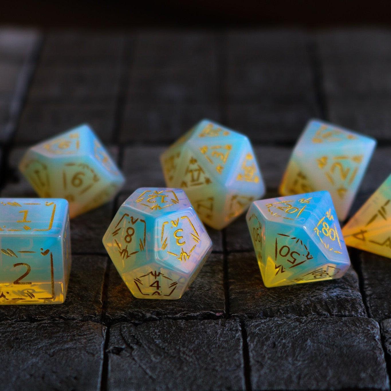Dragon Shield Opalite Gemstone DND Dice Set Runic Dice