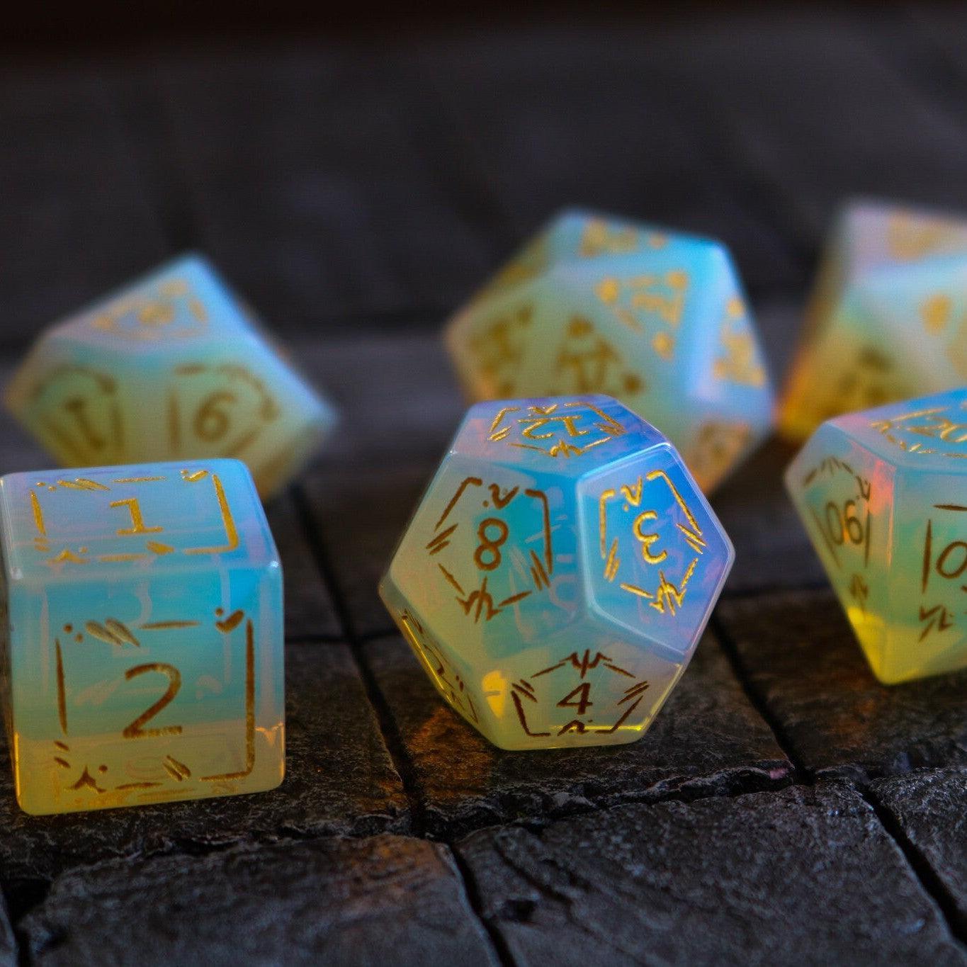 Dragon Shield Opalite Gemstone DND Dice Set Runic Dice