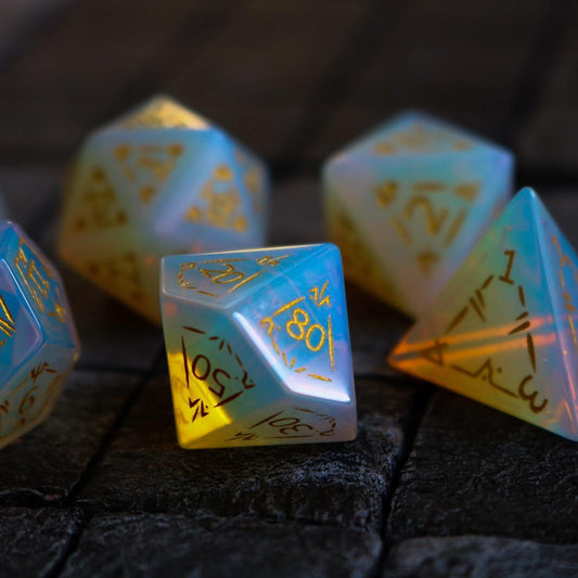 Dragon Shield Opalite Gemstone DND Dice Set Runic Dice