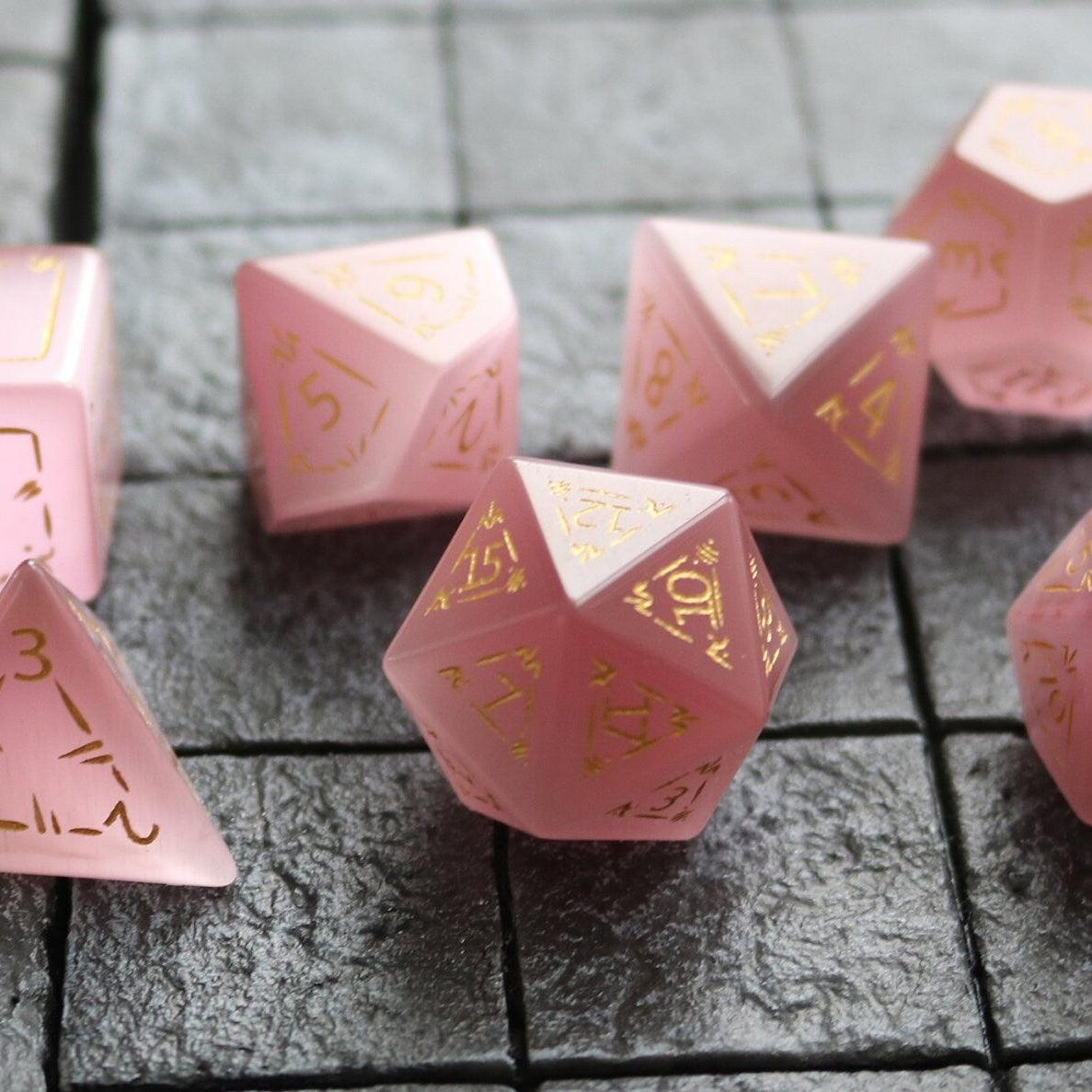 Dragon Shield Watermelon Cats Eye Stone Gemstone DND Dice Set Runic Dice