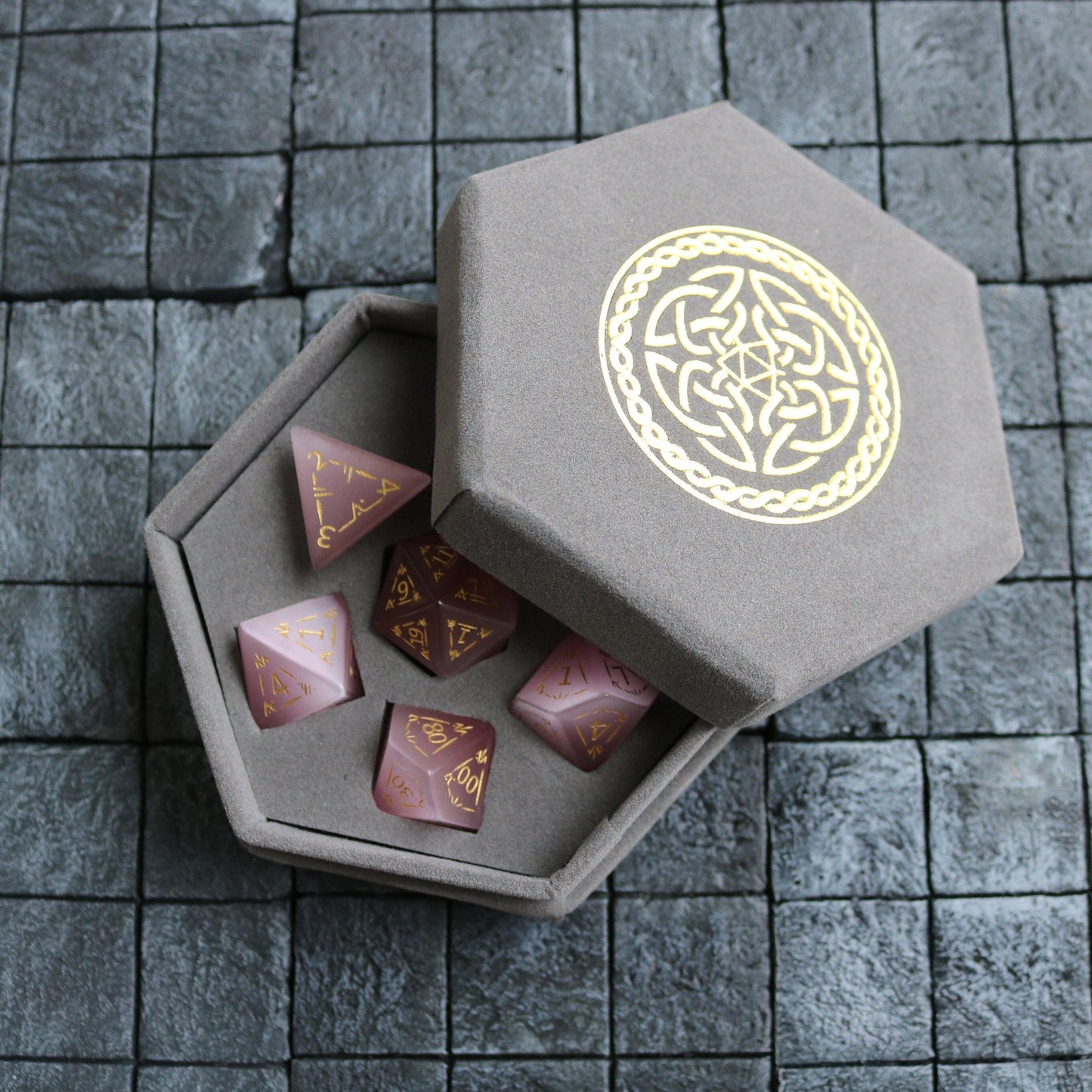 Dragon Shield Watermelon Cats Eye Stone Gemstone DND Dice Set Runic Dice