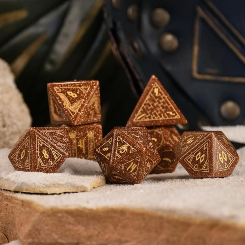 Egyptian Gold Sandstone Stone Dice Set - Dice Around the World Collection Misty Mountain Gaming