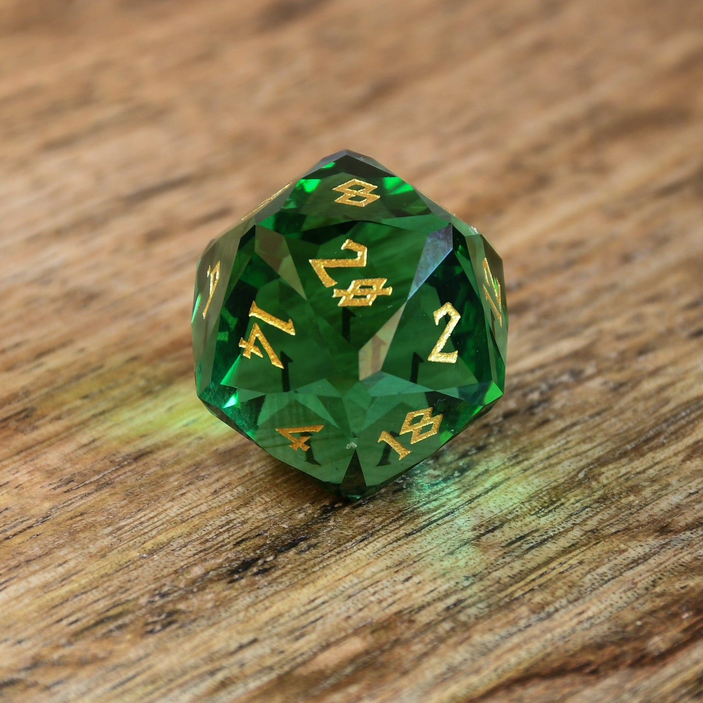 Emerald Multifaceted Glass Dice Set Misty Mountain Gaming