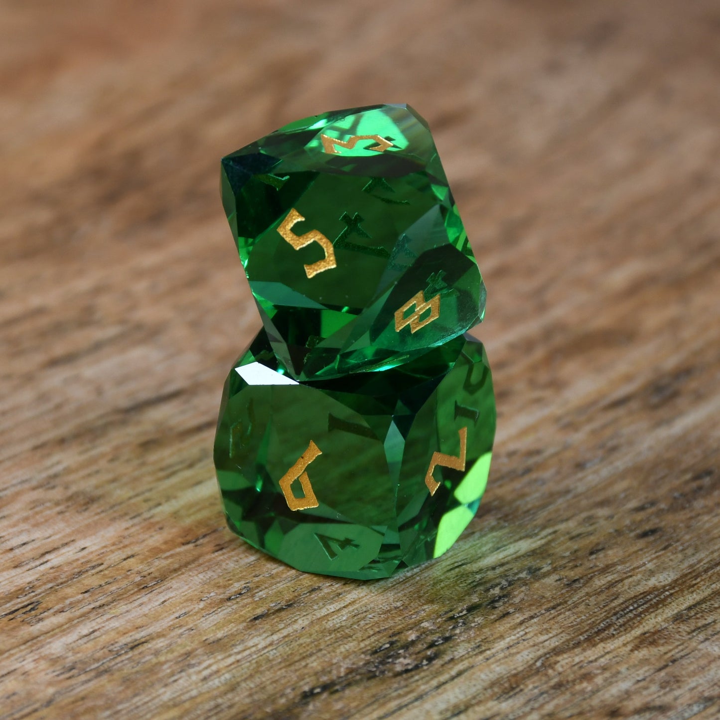 Emerald Multifaceted Glass Dice Set Misty Mountain Gaming