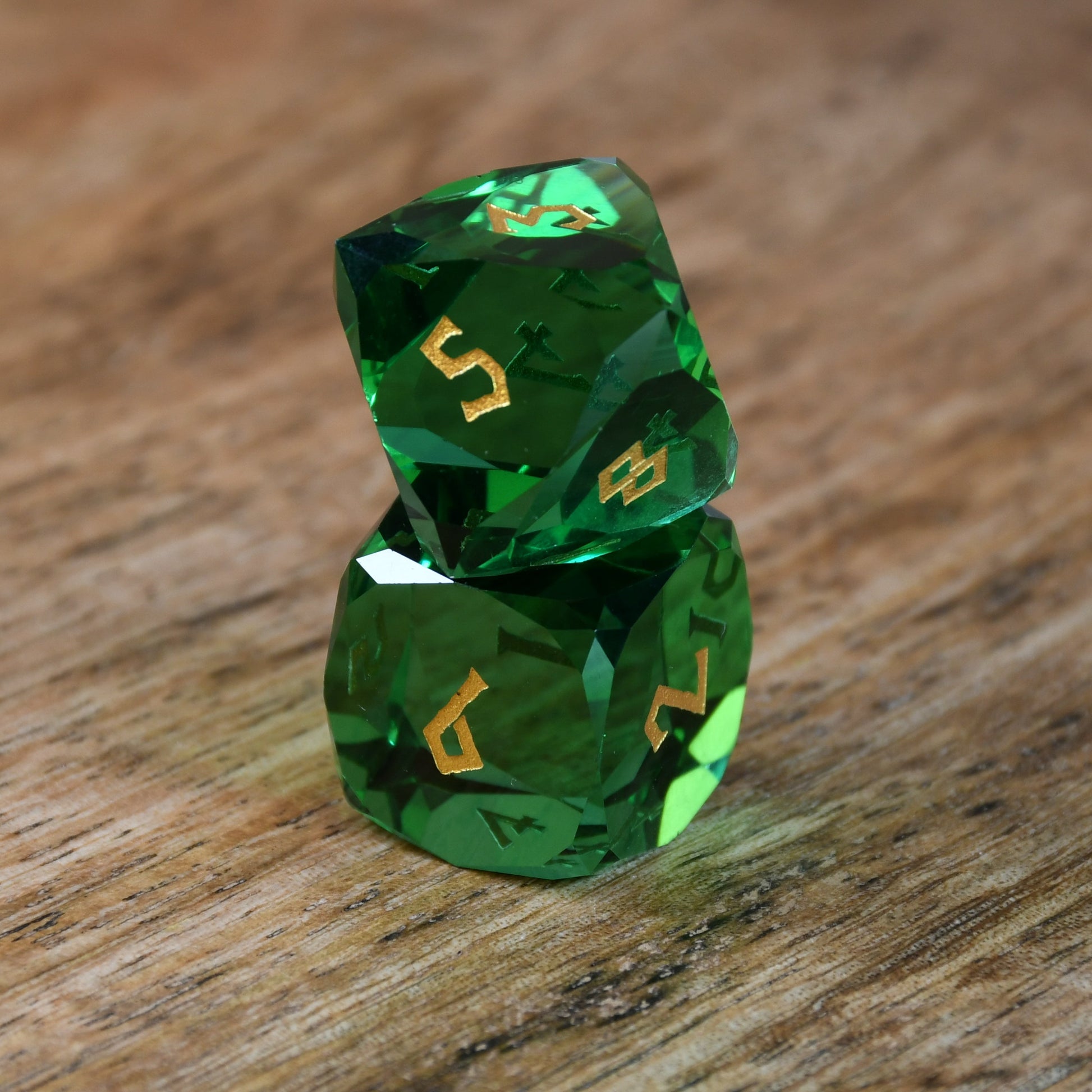 Emerald Multifaceted Glass Dice Set Misty Mountain Gaming