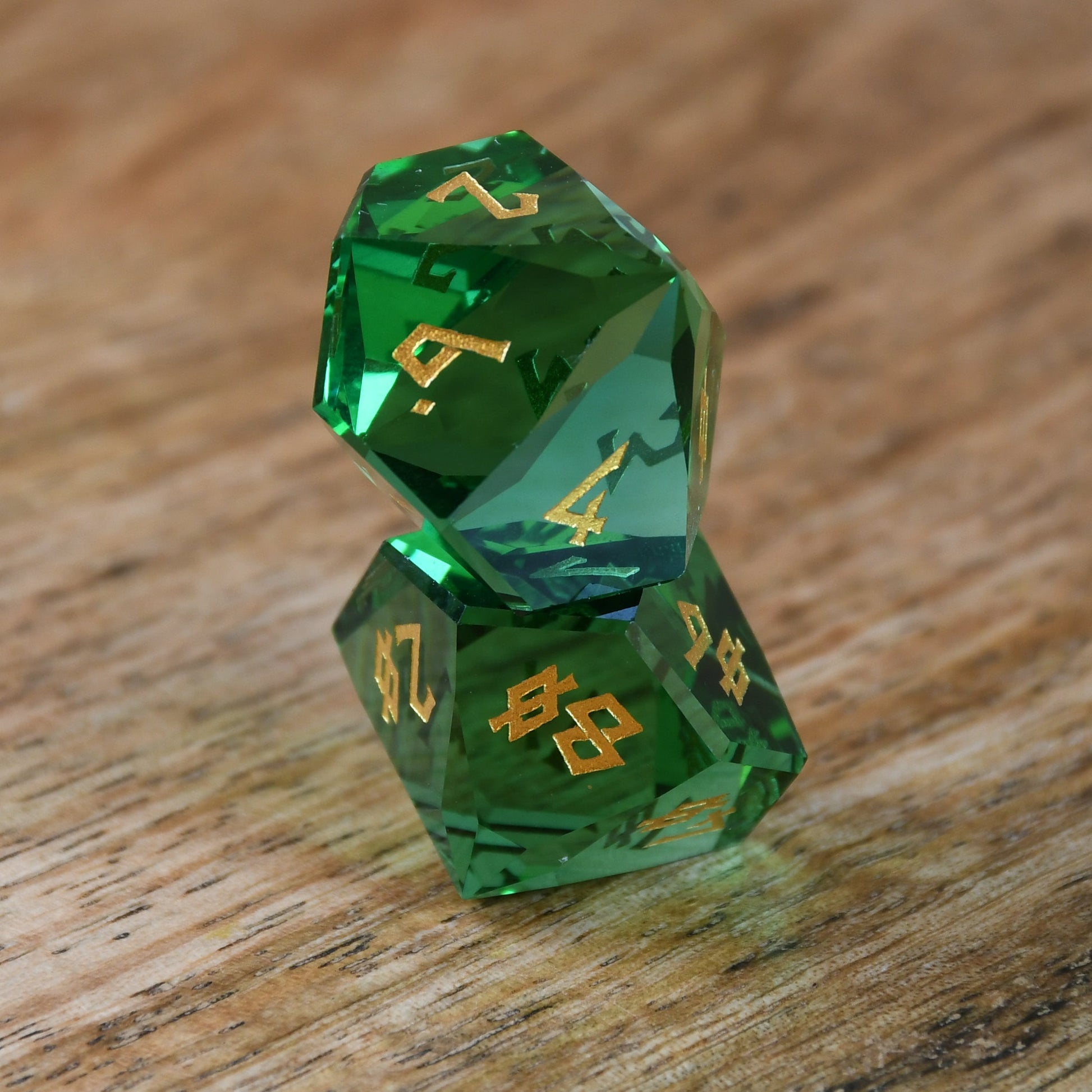 Emerald Multifaceted Glass Dice Set Misty Mountain Gaming