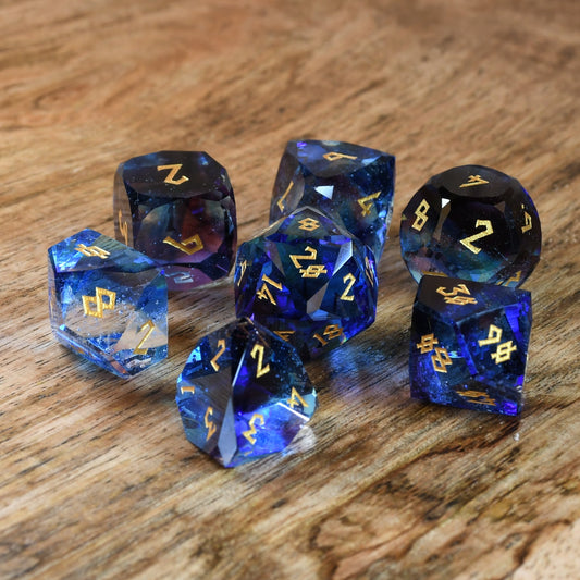 Enchanted Waters Multifaceted Glass Dice Set Misty Mountain Gaming