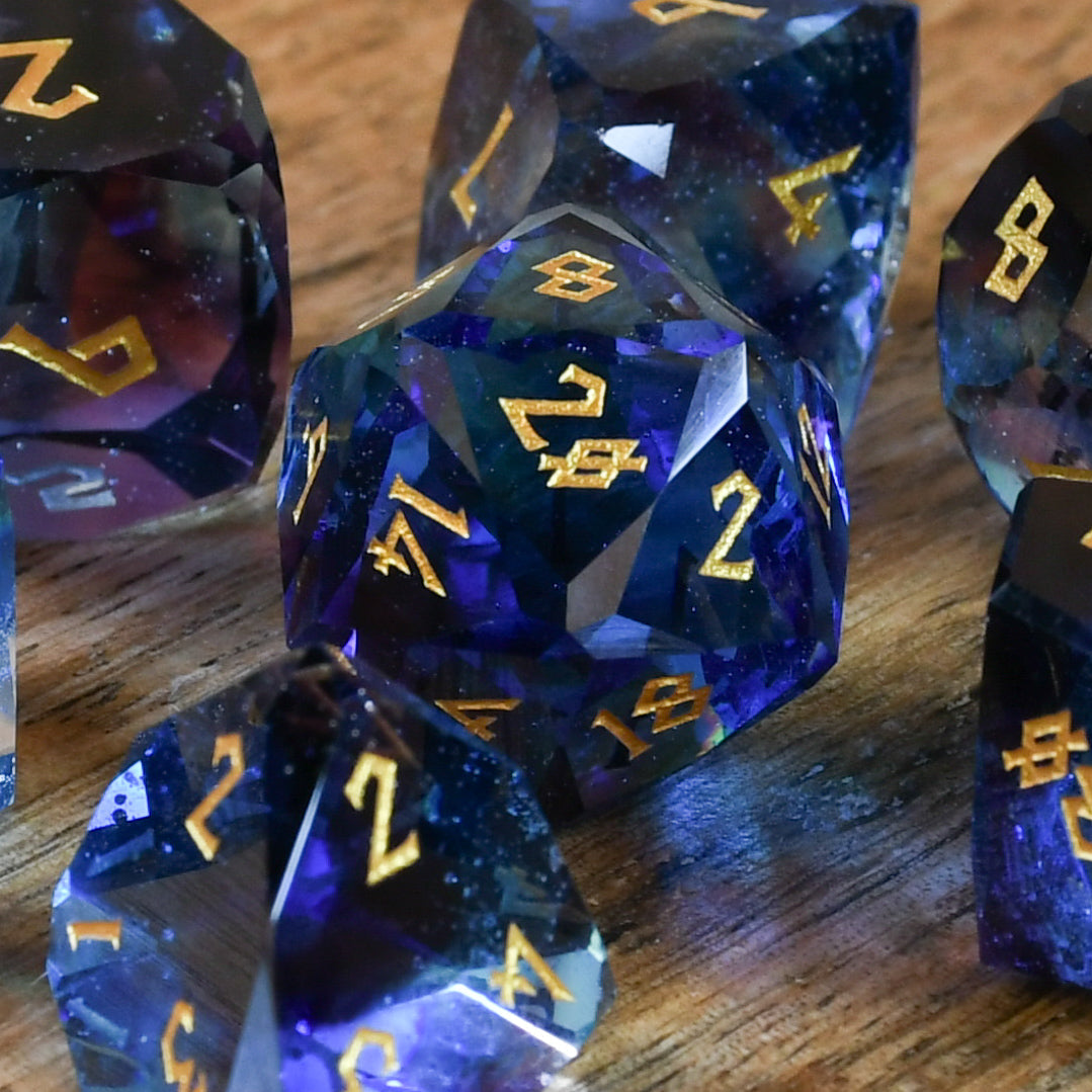 Enchanted Waters Multifaceted Glass Dice Set Misty Mountain Gaming