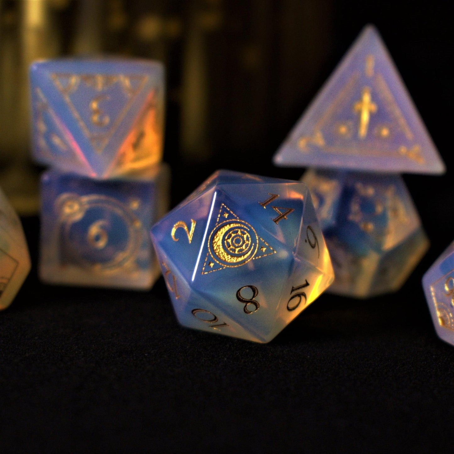 Fabled Mark Opalite Stone Dice Set Misty Mountain Gaming