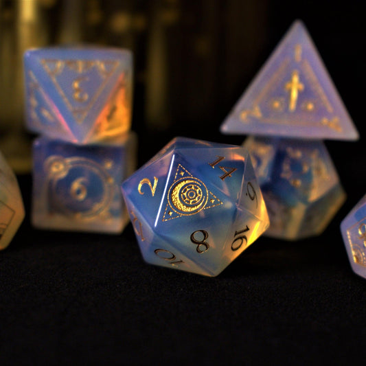 Fabled Mark Opalite Stone Dice Set Misty Mountain Gaming