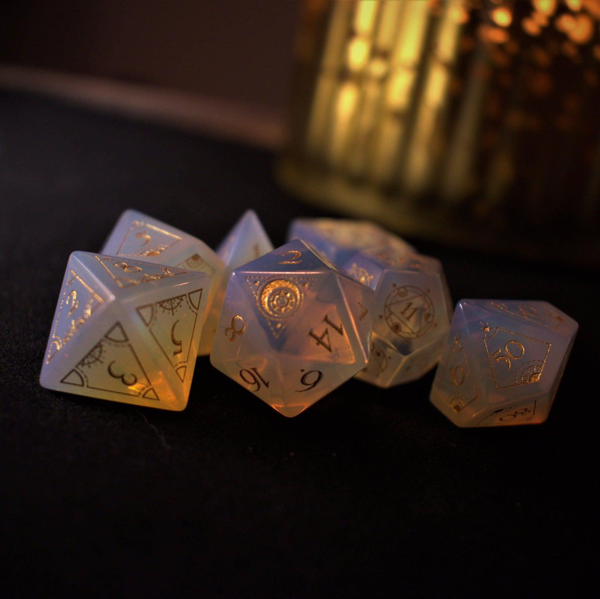 Fabled Mark Opalite Stone Dice Set Misty Mountain Gaming